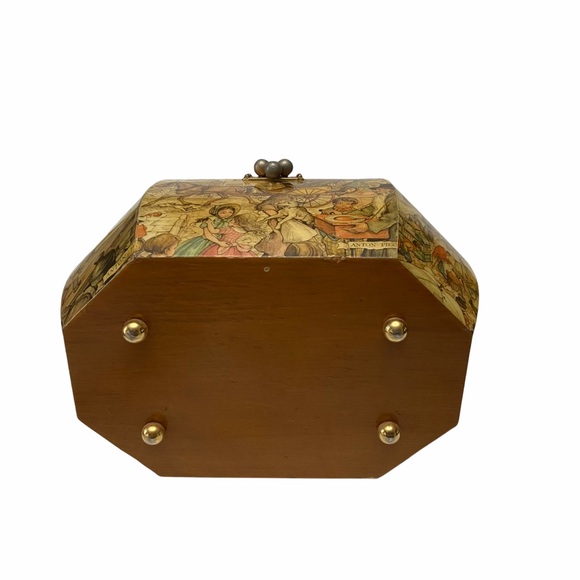 Vintage 1970s Anton Pieck Street Scene Decoupage Wood Box Lucite Purse Handbag - Picture 5 of 13